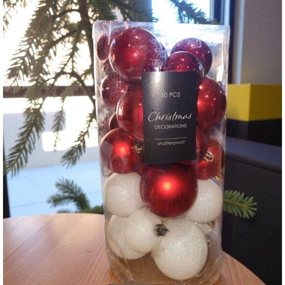 30 Pc Shatterproof Christmas Ornaments Assorted Finish Hanging Balls Choose Col - Picture 1 of 6